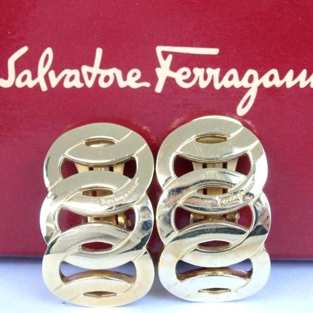 Salvatore Ferragamo Elegant Gold Loop Earrings - Picture 2 of 15